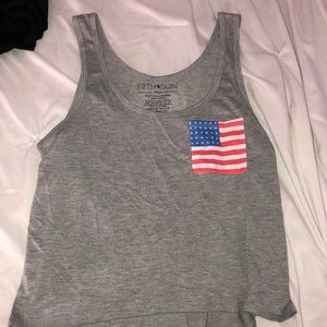 Gray tank top with American flag pocket